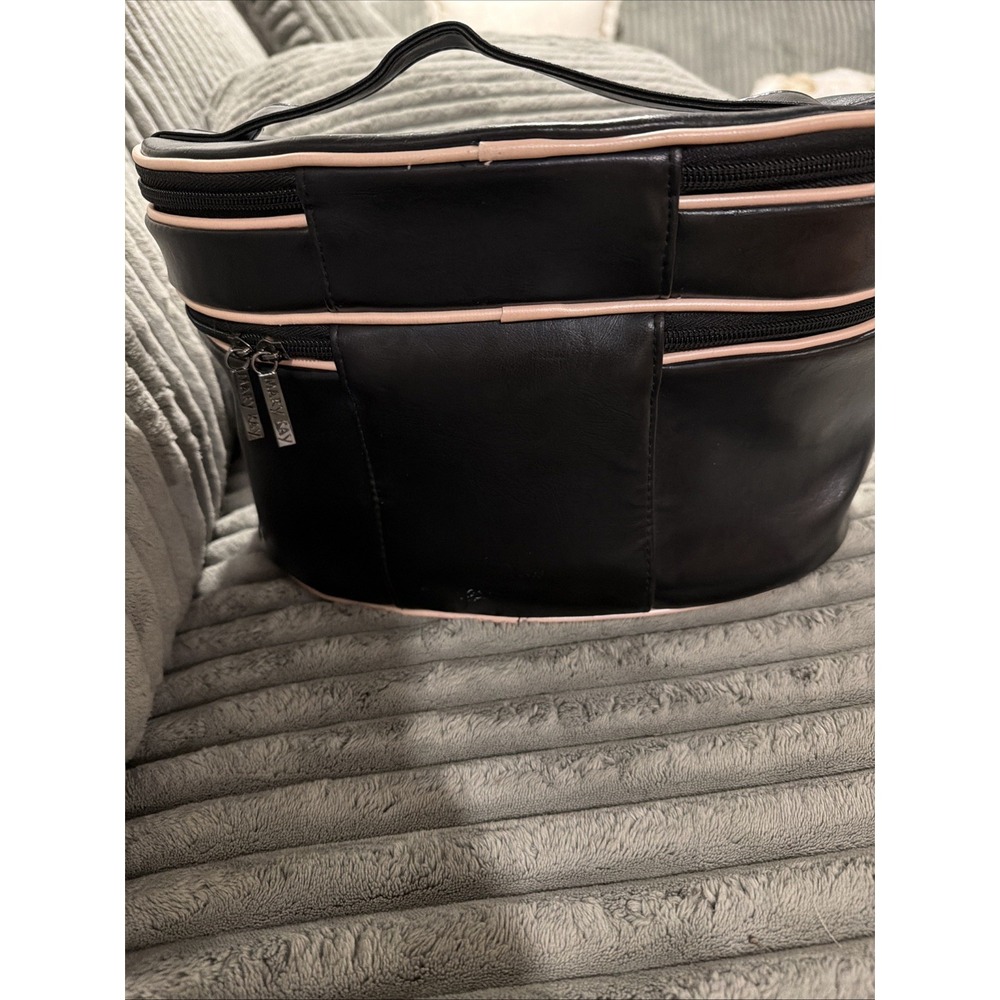 Mary Kay Cosmetic Train Case Double Compartment Black Faux Leather Pink Trim - Picture 16 of 16